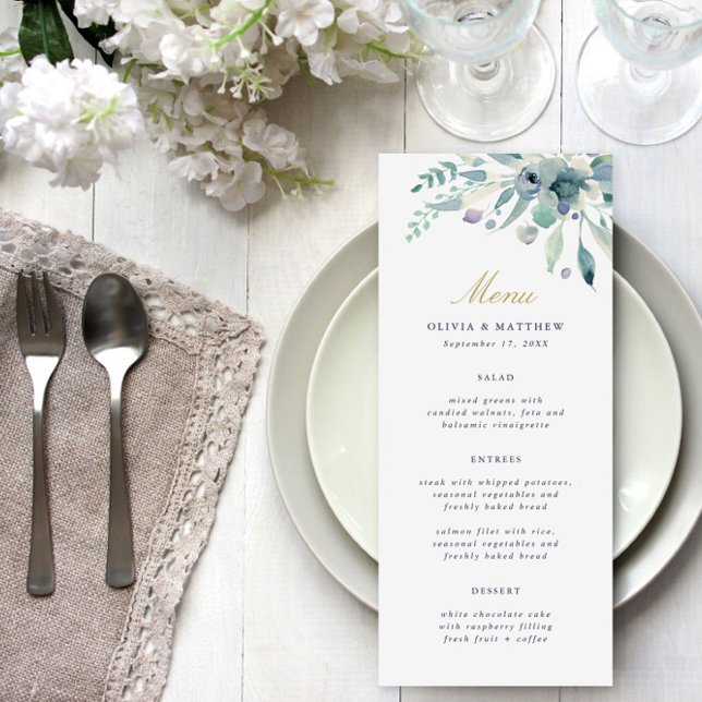 Cartão de Menu de Casamento Floral Luxe (Criador carregado)