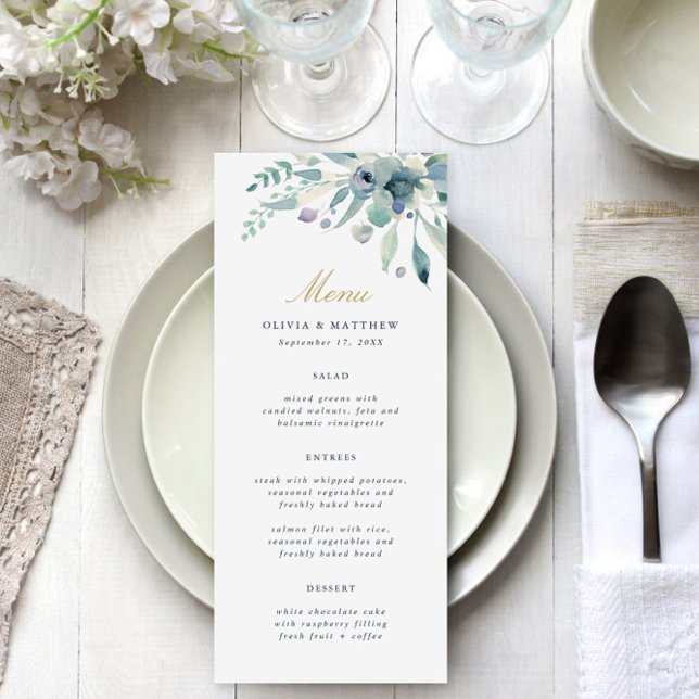 Cartão de Menu de Casamento Floral Luxe (Criador carregado)