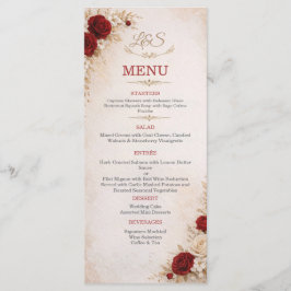 Cartão de Menu de Casamento Floral Marfim e Vermel