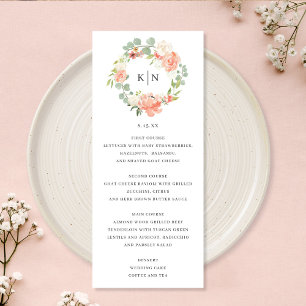Cartão de Menu de Casamento Floral Monograma de Pê