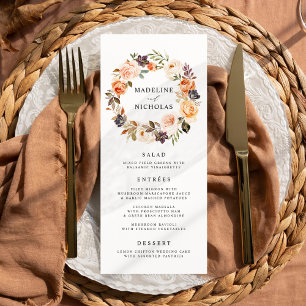 Cartão de Menu de Casamento Floral Outono Rústico