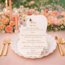 Cartão de Menu de Casamento Floral Romântico com R