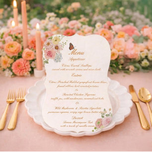 Cartão de Menu de Casamento Floral Romântico com R