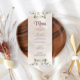 Cartão de Menu de Casamento Floral Rosa Boho Blush