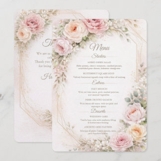 Cartão de Menu de Casamento Floral Rosa Elegante
