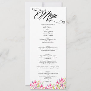 Cartão de Menu de Casamento Floral Rosa Luxo
