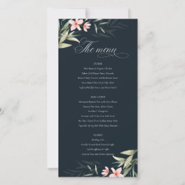 Cartão de Menu de Casamento Floral Verde Blush Mar