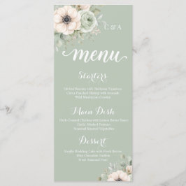Cartão de Menu de Casamento Floral Verde Sálvia An