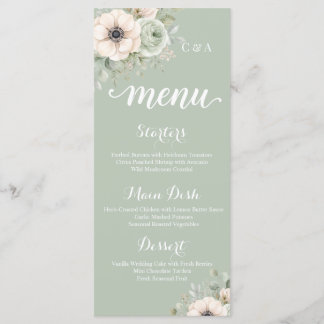 Cartão de Menu de Casamento Floral Verde Sálvia An
