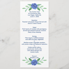 Cartão de Menu de Casamento Foliar Floral Azul