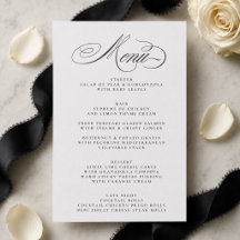 Cartão de Menu de Casamento Formal Preto com Lette