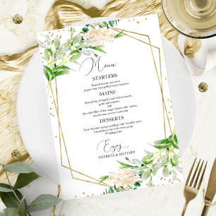 Cartão de Menu de Casamento Geométrico de Vegetaçã