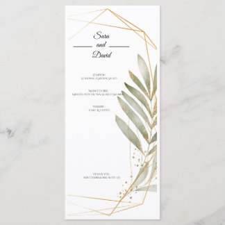 Cartão de Menu de Casamento Geométrico Dourado com