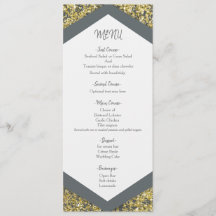 Cartão de Menu de Casamento Glamouroso com Brilho 