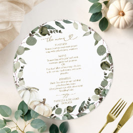 Cartão de Menu de Casamento Greenery Pumpkin Circl