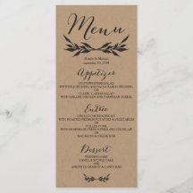 Cartão de Menu de Casamento Kraft Greenery