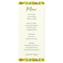 Cartão de Menu de Casamento Laranja & Limão Jardim