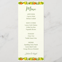 Cartão de Menu de Casamento Laranja & Limão Jardim
