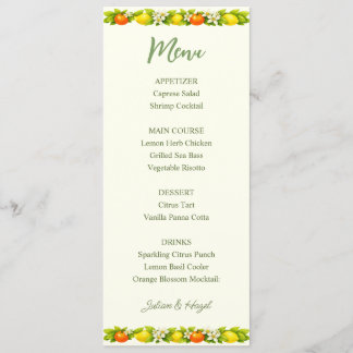 Cartão de Menu de Casamento Laranja & Limão Jardim