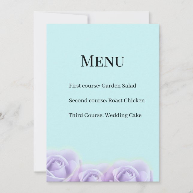 Cartão de Menu de Casamento Lavender Rose (Frente)