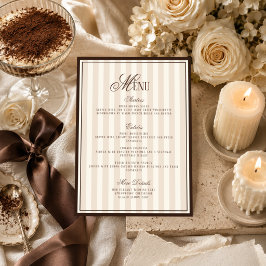Cartão de Menu de Casamento Listrado de Cappuccino