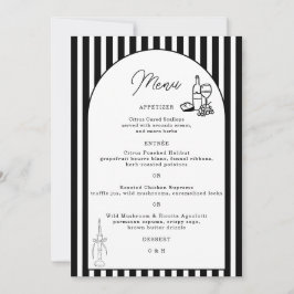 Cartão de Menu de Casamento Listrado Preto e Branc