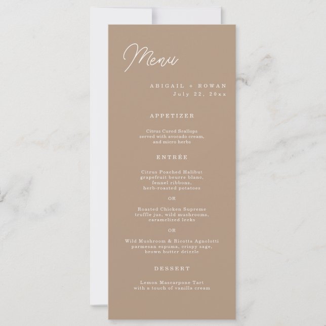 Cartão de Menu de Casamento Longo com Roteiro Mini (Frente)