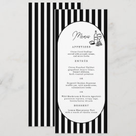 Cartão de Menu de Casamento Longo Listrado Preto e