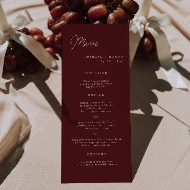 Cartão de Menu de Casamento Longo Vinho Profundo M (Criador carregado)