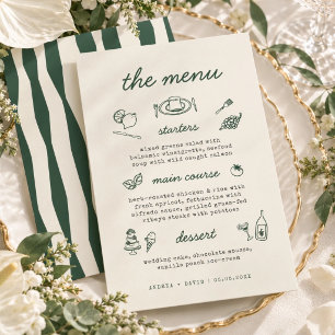 Cartão de Menu de Casamento Manuscrito Desenhado à