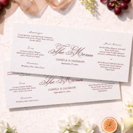 Cartão de Menu de Casamento Marfim e Borgonha