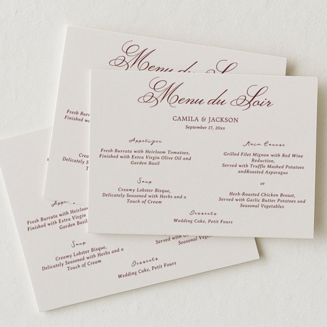 Cartão de Menu de Casamento Marfim e Borgonha Old  (Criador carregado)