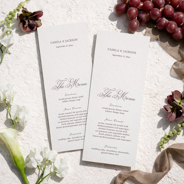 Cartão de Menu de Casamento Marfim e Marrom Vitori (Criador carregado)