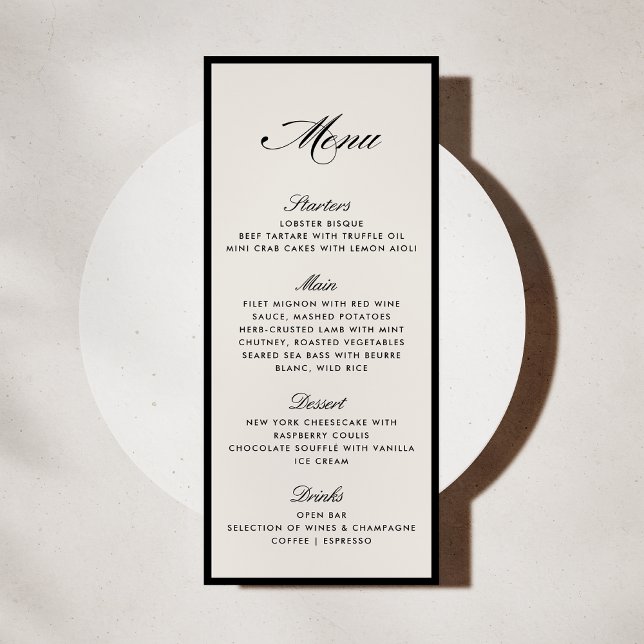 Cartão de Menu de Casamento Marfim Moderno com Mol (Criador carregado)