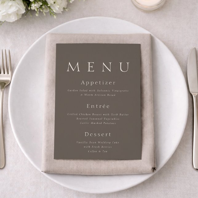 Cartão de Menu de Casamento Minimalista Bege (Criador carregado)
