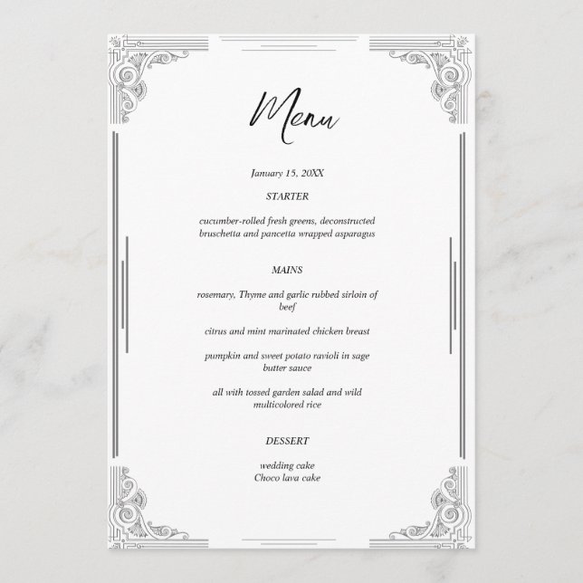 Cartão de Menu de Casamento Minimalista | Cartão d (Frente)