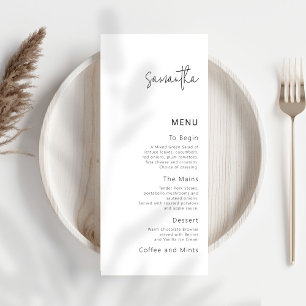 Cartão de Menu de Casamento Minimalista com Nome d