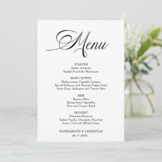 Cartão de Menu de Casamento Minimalista Elegante