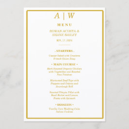 Cartão de Menu de Casamento Minimalista em Ouro Br