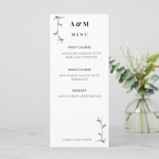 Cartão de Menu de Casamento Minimalista, Estética