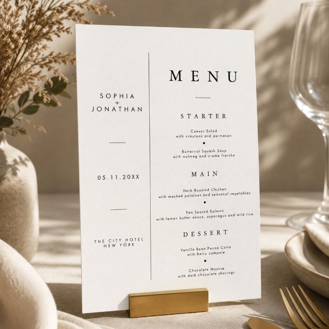Cartão de Menu de Casamento Minimalista Layout Lim (Criador carregado)