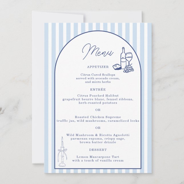 Cartão de Menu de Casamento Minimalista Listra Cab (Frente)