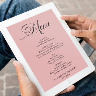 Cartão de Menu de Casamento Minimalista Rosa Bege