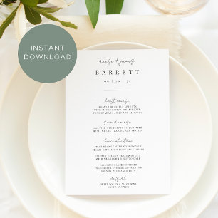 Cartão de Menu de Casamento Mínimo de Script Moder