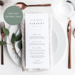Cartão de Menu de Casamento Mínimo Moderno Imprimí<br><div class="desc">Projetado para combinar com nossos convites de casamento em linha. Uma bela design baseada em tipografia, com um toque minimalista, com moderno roteiro escrito à mão cinza preto e letra serif clássica. Personalize com seus itens de menu usando oito campos de texto personalizados. Escolha impressão e envio profissionais ou selecione...</div>