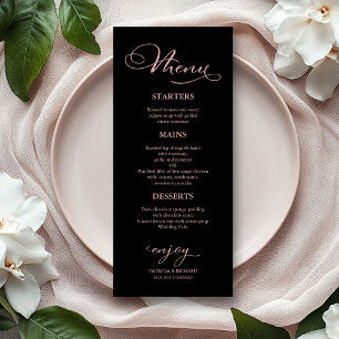 Cartão de Menu de Casamento Moderno em Rosa Dourad