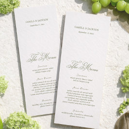 Cartão de Menu de Casamento Moderno Marfim e Verde