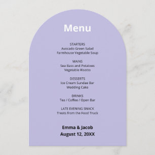 Cartão de Menu de Casamento Moderno Puro Claro