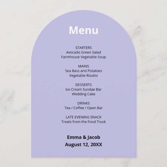 Cartão de Menu de Casamento Moderno Puro Claro (Frente)