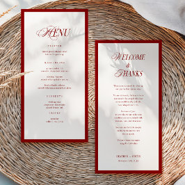 Cartão de Menu de Casamento Moderno Vermelho e Agr